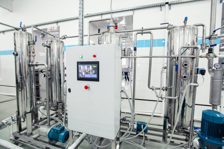Technological lines with stainless steel tanks and automation control cabinet