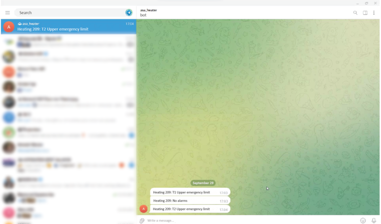 boiler room monitoring and emergency alert interface via Telegram bot