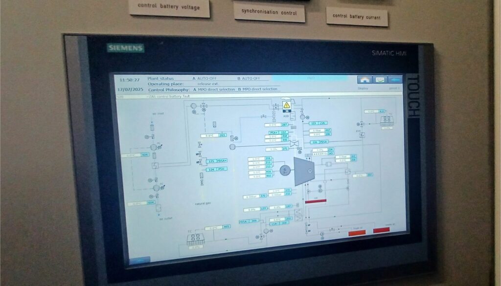 Siemens HMI interface of power plant control system displaying real-time process diagram and monitoring data